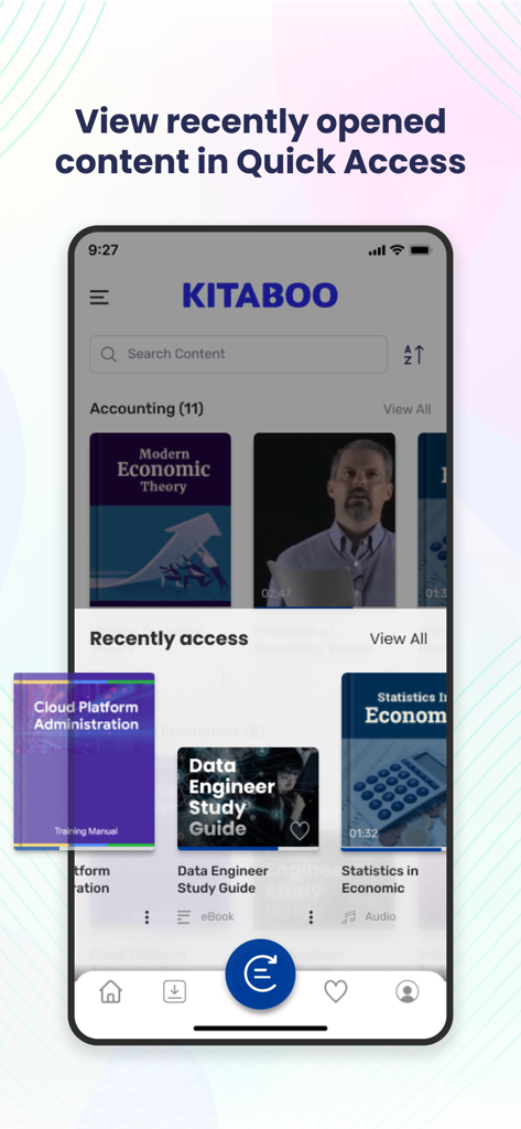 Kitaboo Player - Kitaboo Player app interface displaying recently opened educational content and eBooks in the Quick Access section