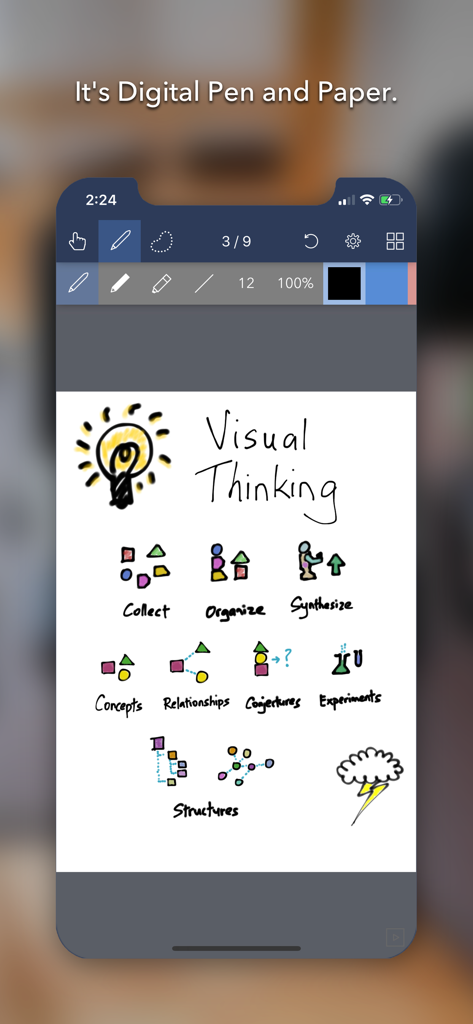 Noteflow+ Digital Notebook - Noteflow digital notebook app displaying a visual thinking sketch with a lightbulb and workflow icons