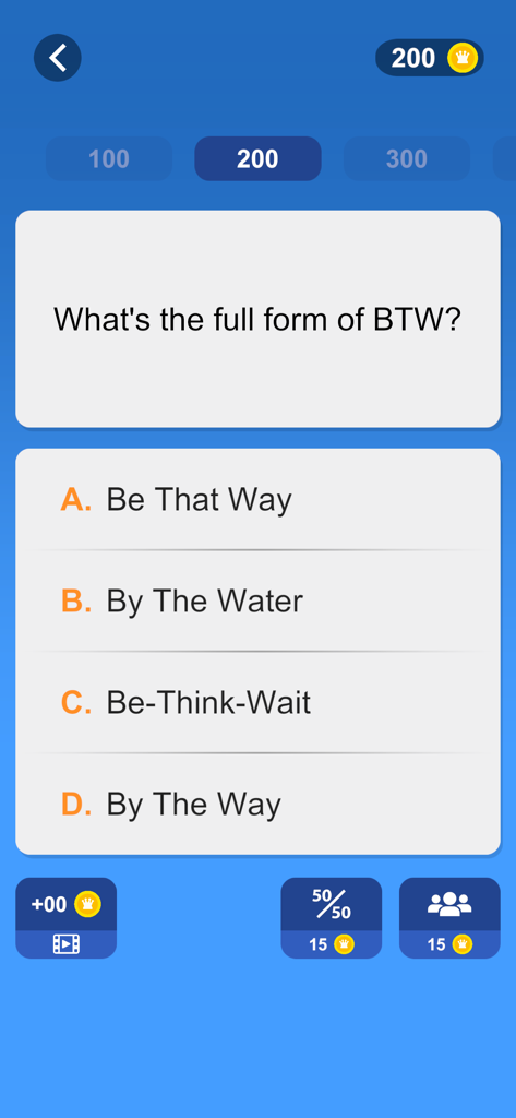 Millionaire Quiz - Pantalla de la aplicación Millonario Quiz mostrando una pregunta de trivia con opciones de respuesta múltiple y comodines