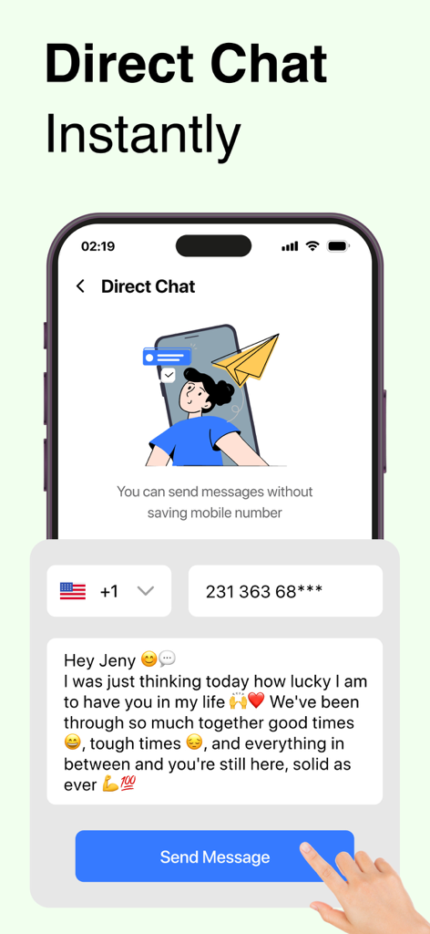 Recover Deleted Messages WARM - Interface of the direct chat feature allowing users to send messages to unsaved phone numbers