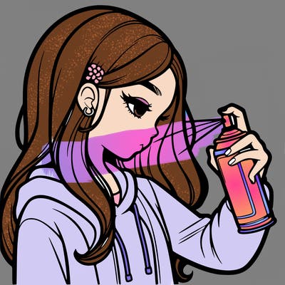 a realistic girl spray painting