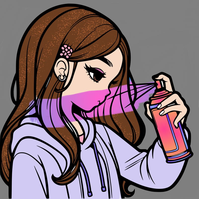 a realistic girl spray painting