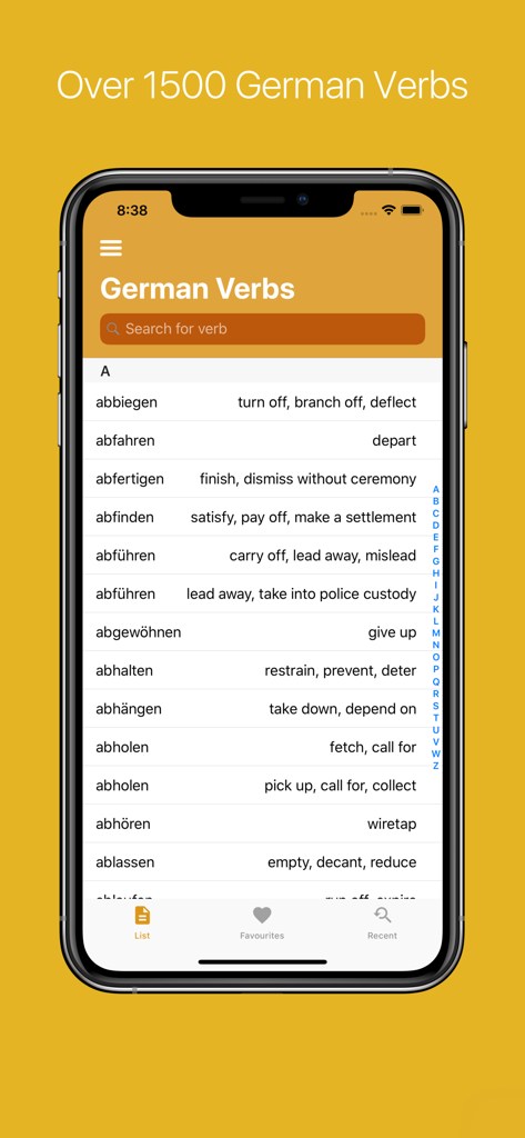 German Verb Conjugator - A list of German verbs and their English translations in the German Verb Conjugator app