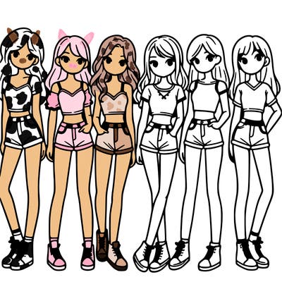 a group of girls wearing crop tops and shorts