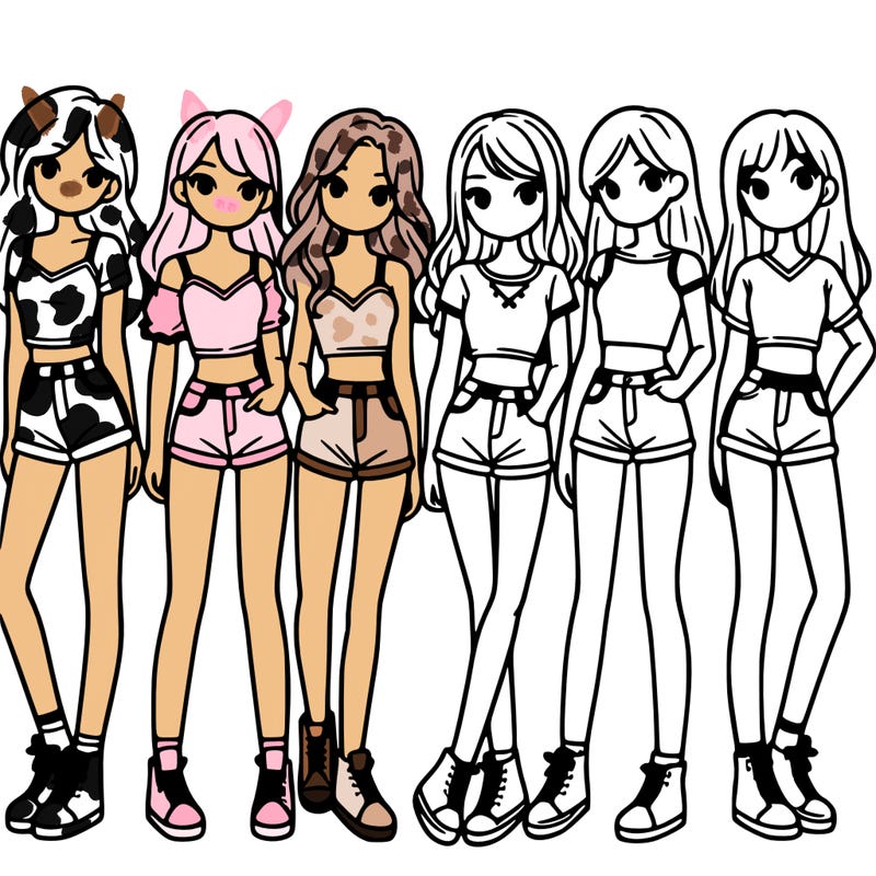 a group of girls wearing crop tops and shorts