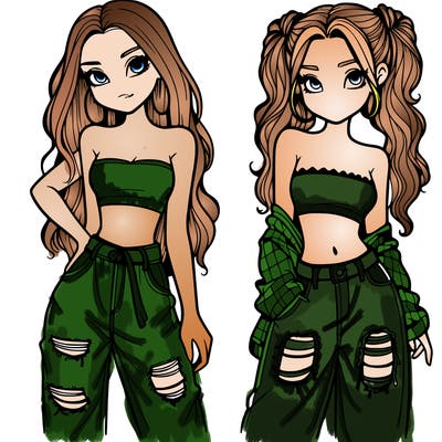 2 girls in crop tops and baggy jeans ripped