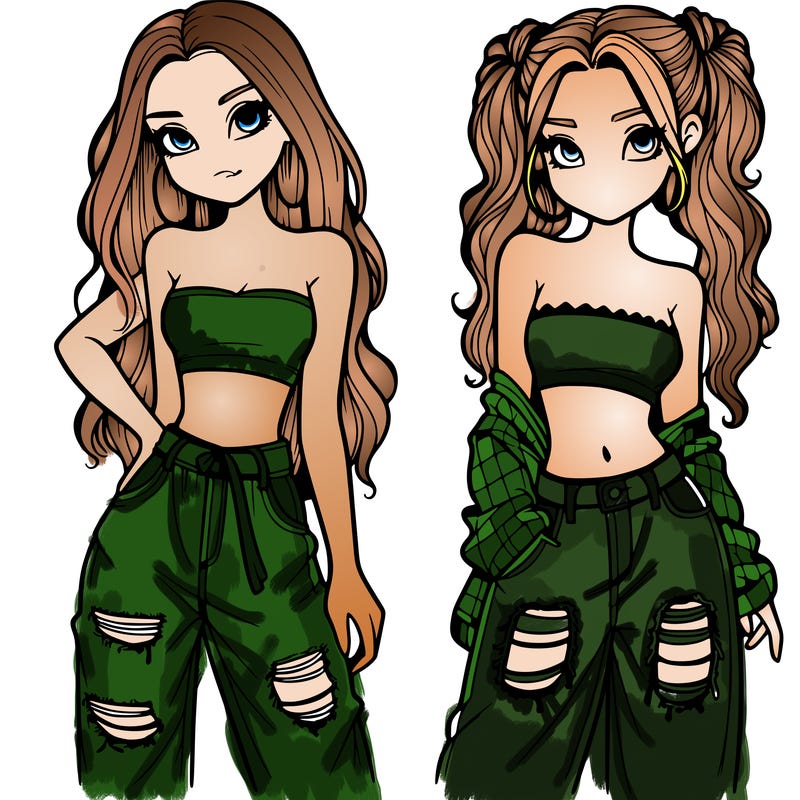 2 girls in crop tops and baggy jeans ripped