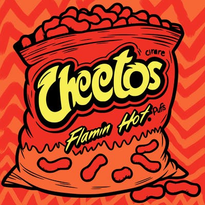 a bag of flamin hot cheeto puffs