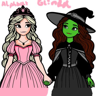 a princess and a witch holding hands realistic