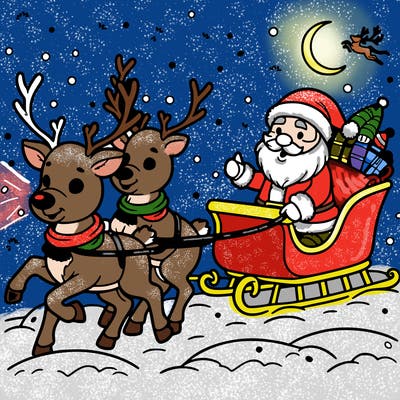 reindeer guiding santa's sleigh