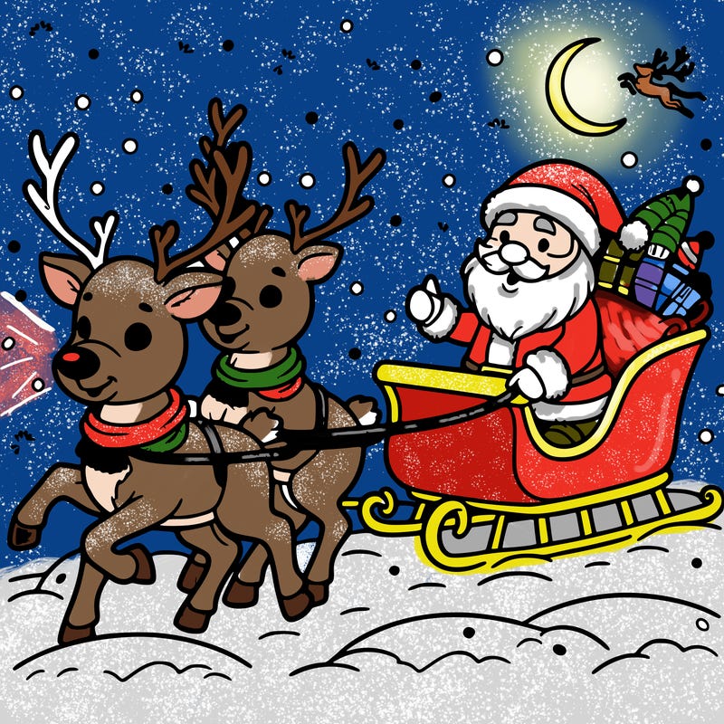 reindeer guiding santa's sleigh