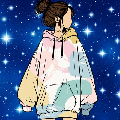 realistic girl with a oversized sweatshirt on and a bun