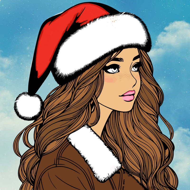 realistic girl in santa hat