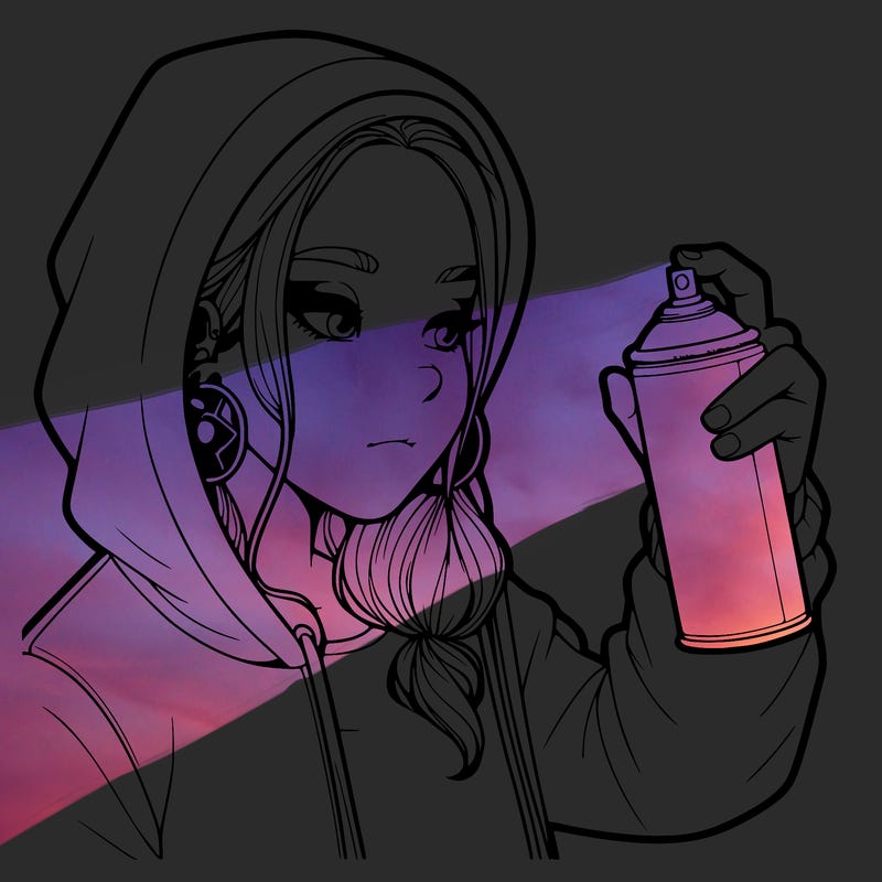 a realistic girl, spray painting