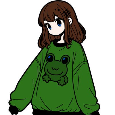 girl wearing frogging sweatshirt