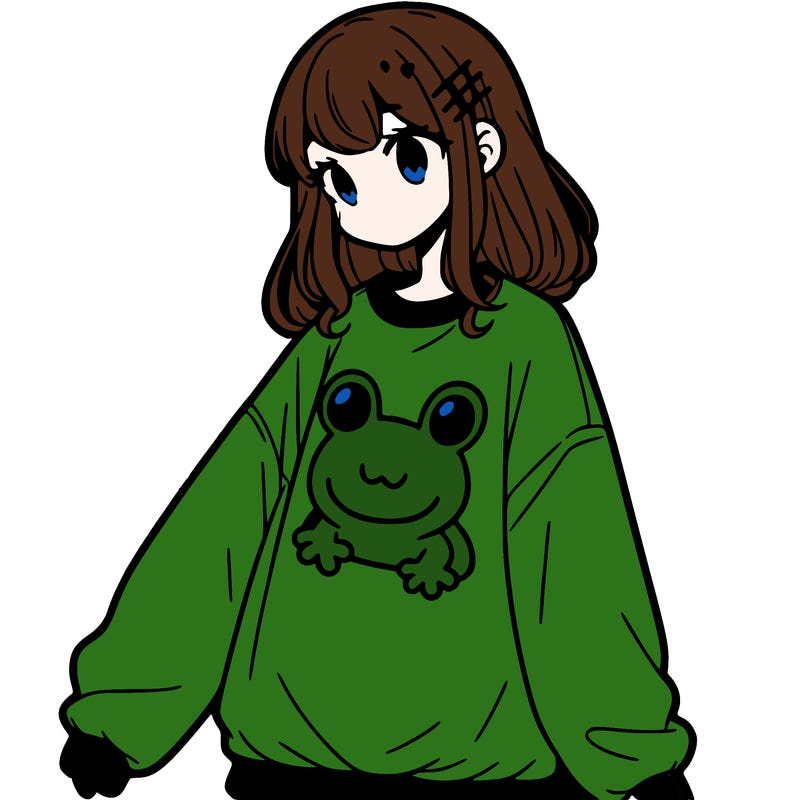 girl wearing frogging sweatshirt