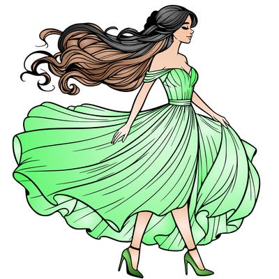 realistic woman in a dress flowing in the wind