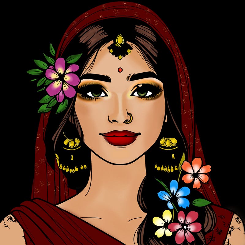 realistic girl with flowers