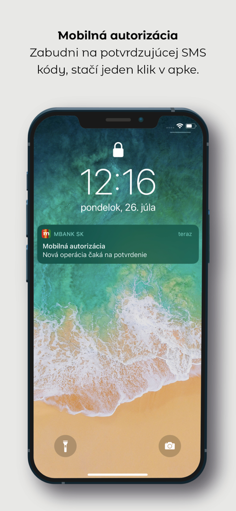 Notifica di autorizzazione mobile di mBank SK sulla schermata di blocco di iPhone