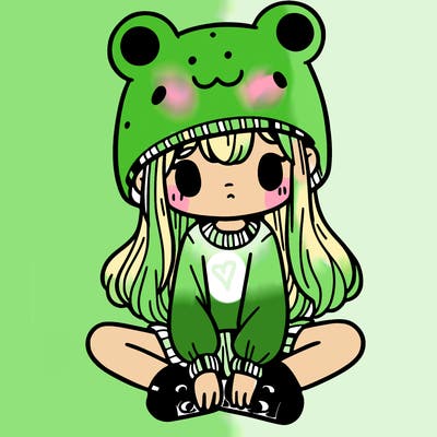 a girl wearing a frog hat and some frog socks