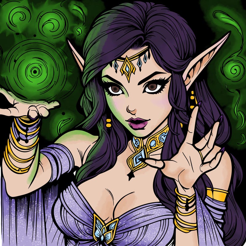 realistic scary beautiful elf sorceress casting spell