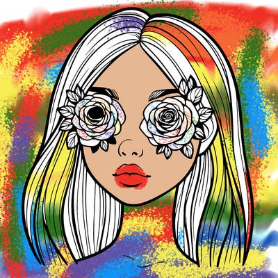a realistic girl with roses for eyes
