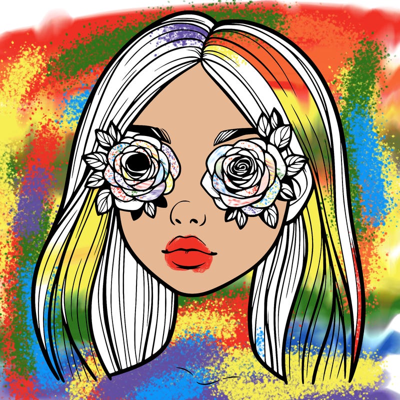 a realistic girl with roses for eyes