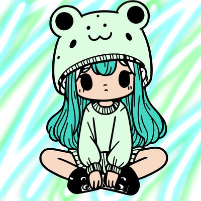 a girl wearing a frog hat and some frog socks