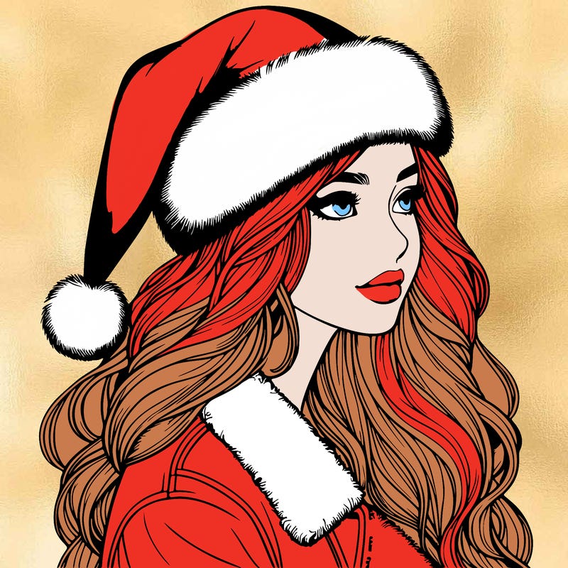 realistic girl in santa hat