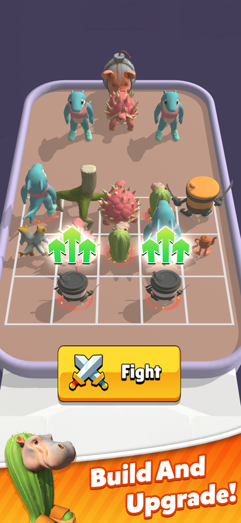 Italian Meme Game:Merge Runner - Italian Meme Game Merge Runner build and upgrade gameplay screen with quirky meme characters on a grid