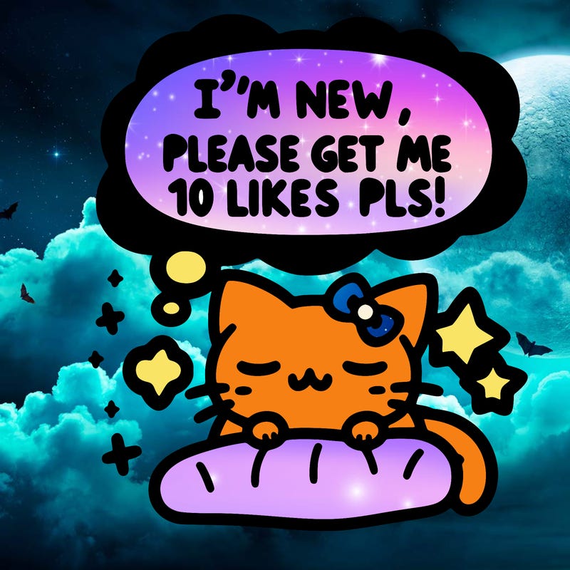 kitty taking a nap dream talking and saying "i'm new, please get me at least 10 likes pls!!"