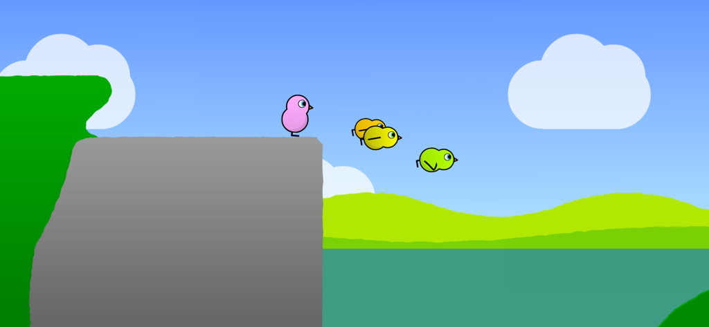 Colorful ducks jumping off a cliff in a training mini-game from Duck Life 2 World Champion.