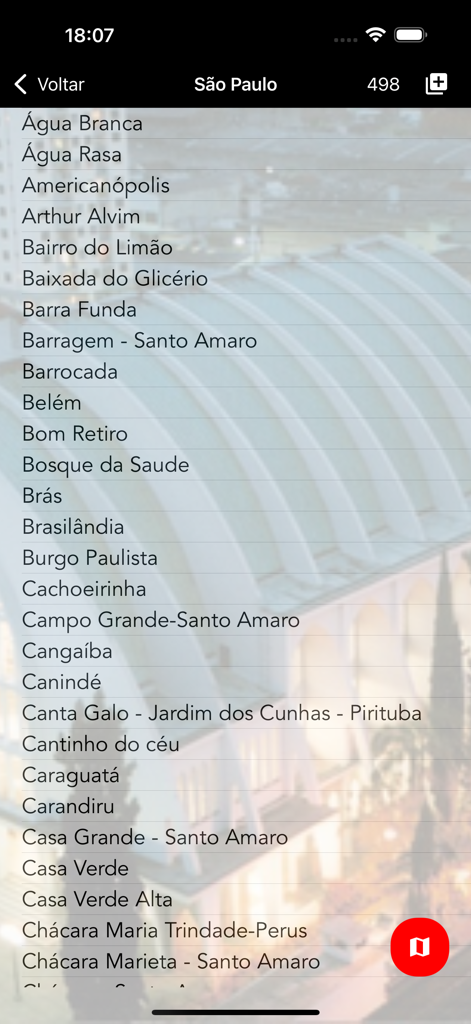 Relatório CCB - Lista de locais de igrejas CCB em São Paulo dentro do aplicativo Relatorio CCB