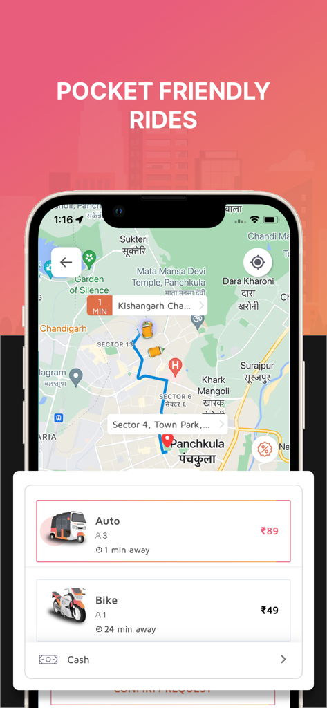 Jugnoo - Jugnoo app interface for booking pocket friendly auto-rickshaw and bike rides in India.