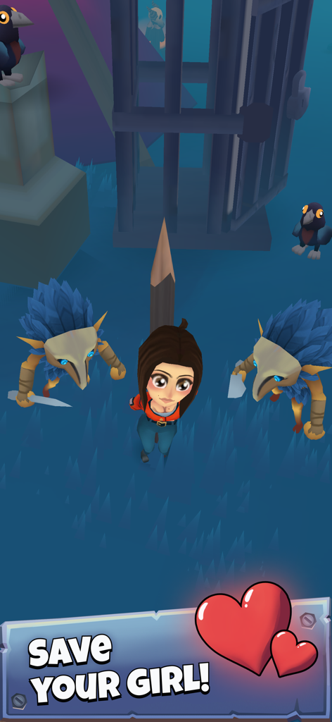 Gameplay screenshot of Dark Forest Survivor showing a rescue mission objective with the text Save Your Girl