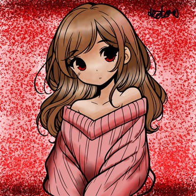shy pretty girl wearing a sweater that is falling off one shoulder portrait