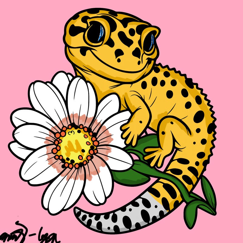 leopard gecko with a flower