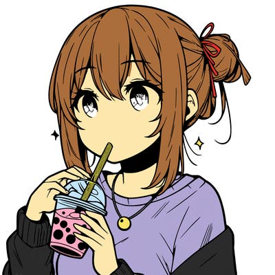 manga character drinking boba