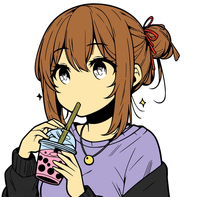 manga character drinking boba