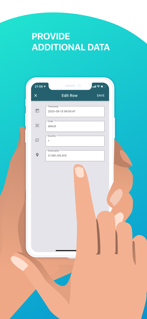A mobile interface for adding additional data like timestamps and geolocations to scanned barcode rows