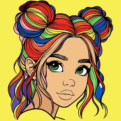 realistic girl with hair buns on her head