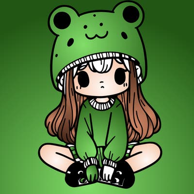 a girl wearing a frog hat and some frog socks