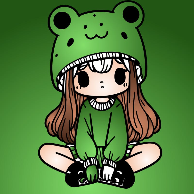 a girl wearing a frog hat and some frog socks