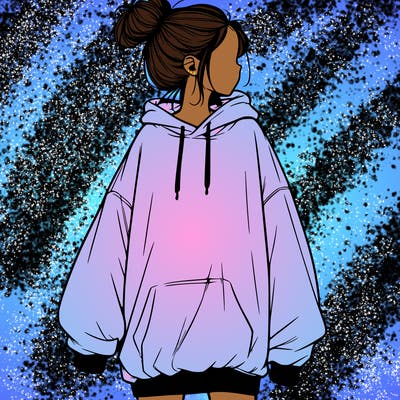 realistic girl with a oversized sweatshirt on and a bun