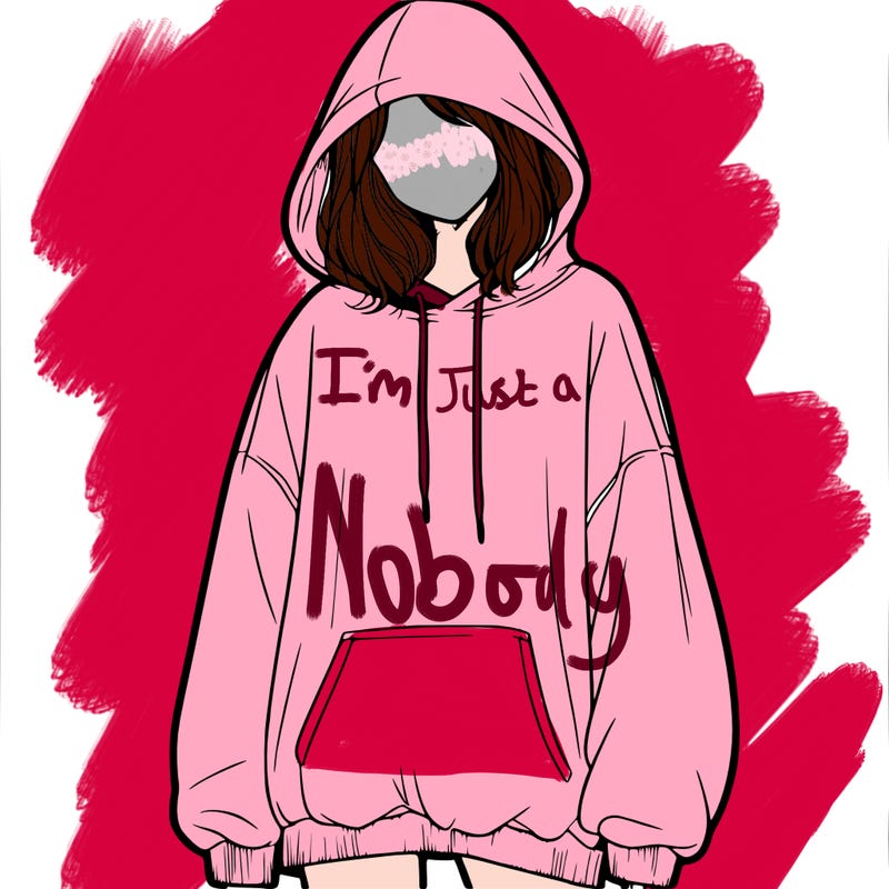 a realistic girl in an oversized hoodie