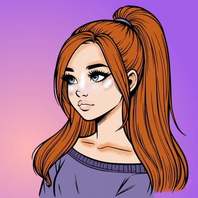 realistic girl with a high ponytail