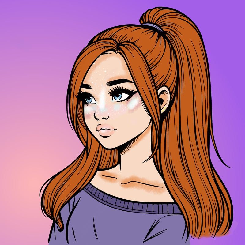 realistic girl with a high ponytail