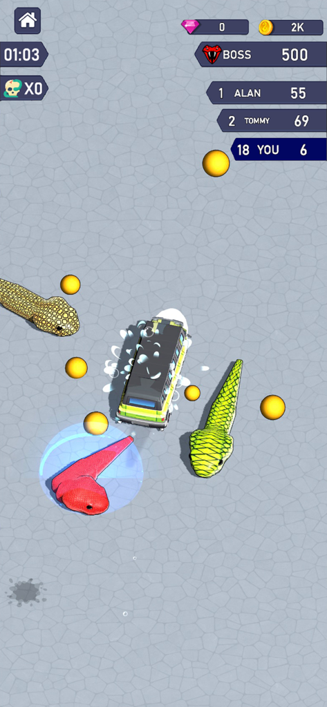 Hungry Flick Crawler Snake War - Una arena de batalla de serpientes competitiva con rastreadores coloridos y una tabla de clasificación global.