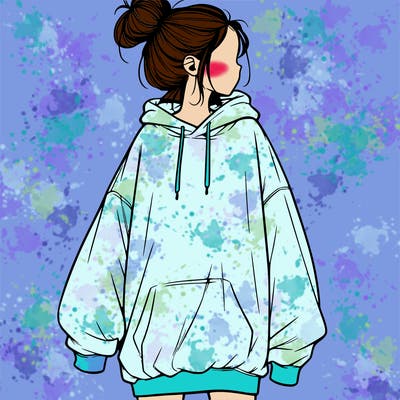 realistic girl with a oversized sweatshirt on and a bun
