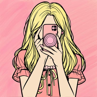 a realistic girl holding her phone taking pictures